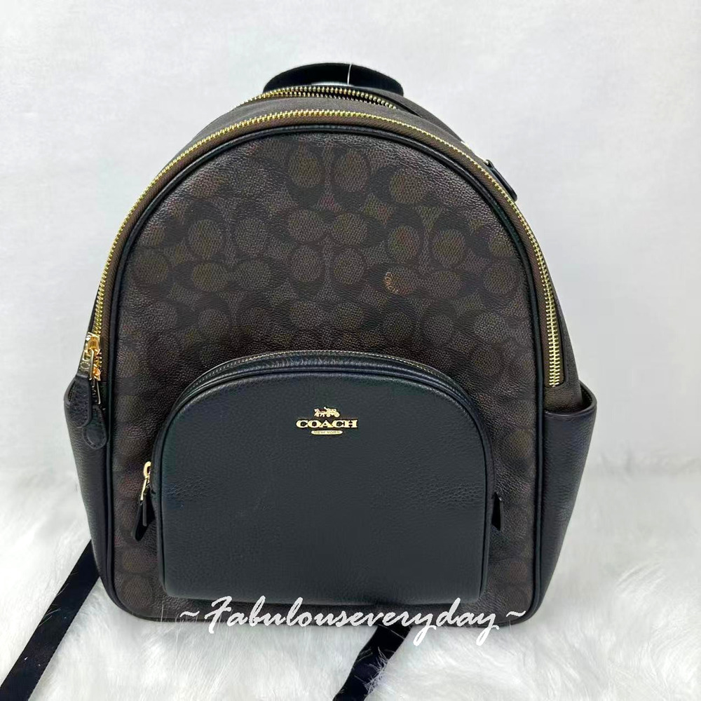 Coach Court Backpack In Signature Canvas Gold/Brown/Black Colorblock CZ176 NWT